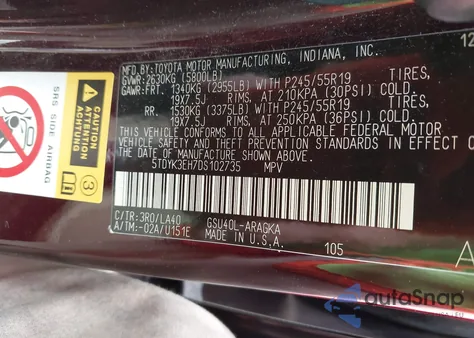 2013 Toyota Highlander Limited V6 z USA, uszkodzony, nr VIN 5TDYK3EH7DS102735